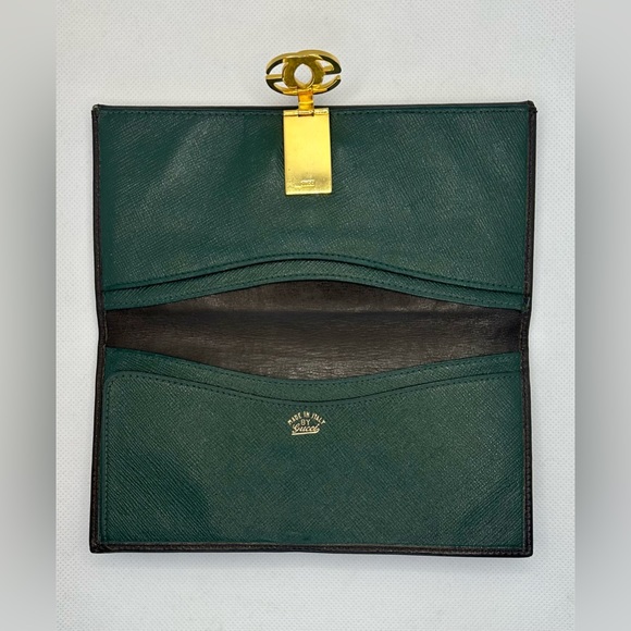 Gucci Vintage Wallet Purse GG Continental Brown Green Leather Quiet Luxury - Picture 5 of 14